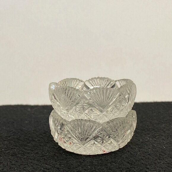 Set of 2 Vintage Open Round Salt Dip/Salt Cellars Fan Pineapple Shape Glass - Picture 6 of 14